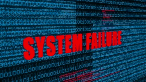 Binary data code animation showing "system faliure" messages Stock Footage 132393718
