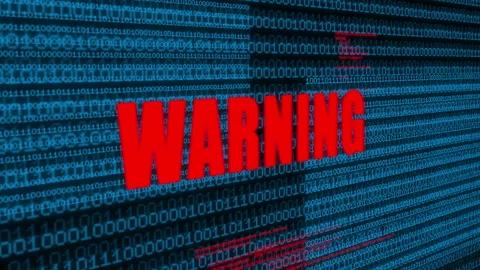 Binary data code animation showing "warning" messages in a virtual environment Stock Footage 132395280