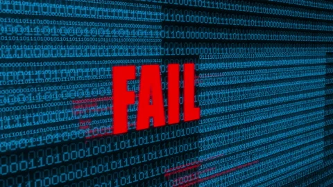 Binary data code animation showing "fail" messages in a virtual environment Stock Footage 132408365