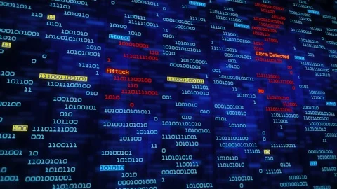 Binary data code animation. System hacked. Virus detected. Lateral. Blue. Stock Footage 80465768