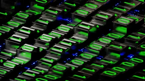 Binary data code concept with bit symbols of 0 and 1 in a matrix formation. Видео 229694674