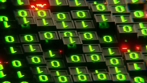 Binary data code concept with bit symbols of 0 and 1 in a matrix formation and Stock Footage 229695234