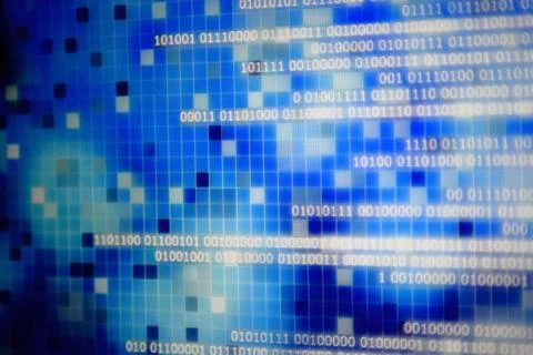 Binary data code. side way motion of one and zero text moving on computer mon 스톡 사진