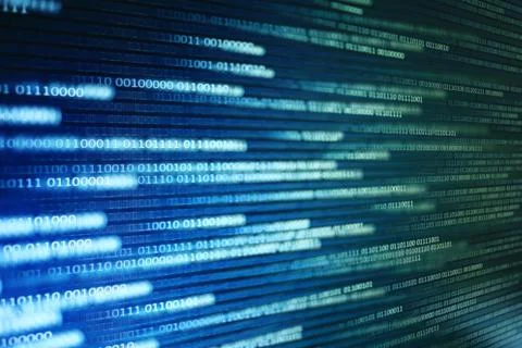 Binary data on computer monitor. multiple layers of codes streaming signifyin Foto stock