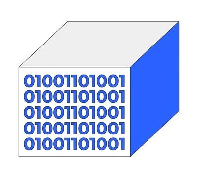 Binary data cube 2D cartoon object Illustrazione stock