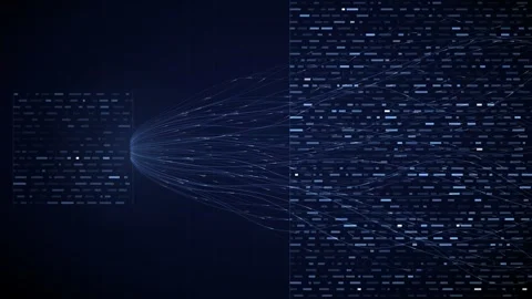 Binary Data Flow Expanding From A Compressed Block Into A Wide Neural Stream Stock-Footage 343138467