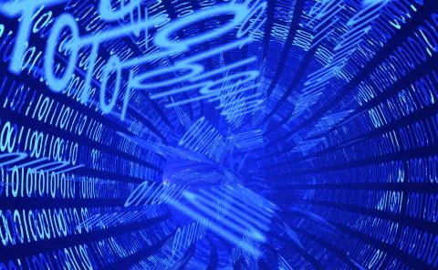 Binary data flow fiber optic channel 3d illustration Stock Illustration