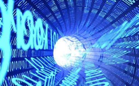 Binary data flow fiber optic channel 3d illustration Stock Illustration