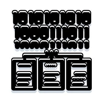Binary data flowing to server racks processing information Stock Illustration