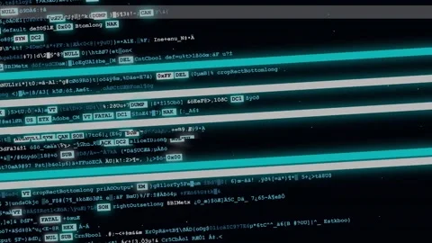 Binary data glitch with ransomware attack. malware code scrolling on digita.. Video stock 346969002