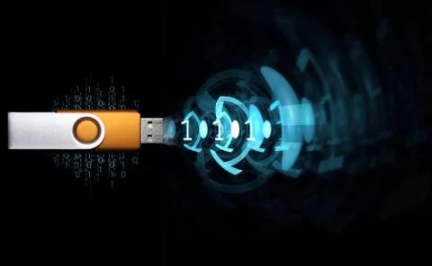 Binary data leaking out of USB flash drive Stock Illustration