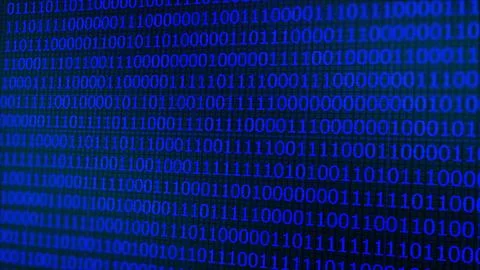 Binary data matrix in blue at random, isolated on a blackbackground. Big da.. Illustrazione stock