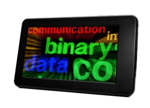 Binary data on pc tablet 库存插图