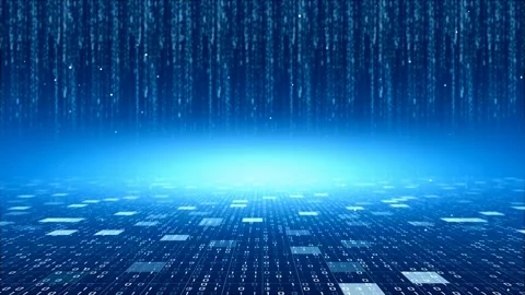 Binary Data Rain Hologram on Dark Background. Modern Digital Technologies. 4K Stock Footage 223637768