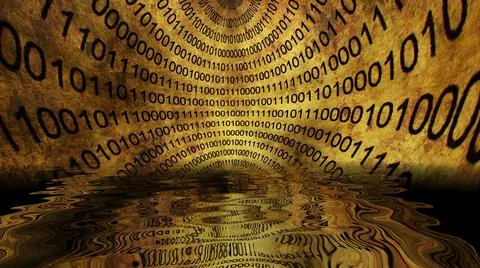 Binary data reflected in water grunge concept Illustration