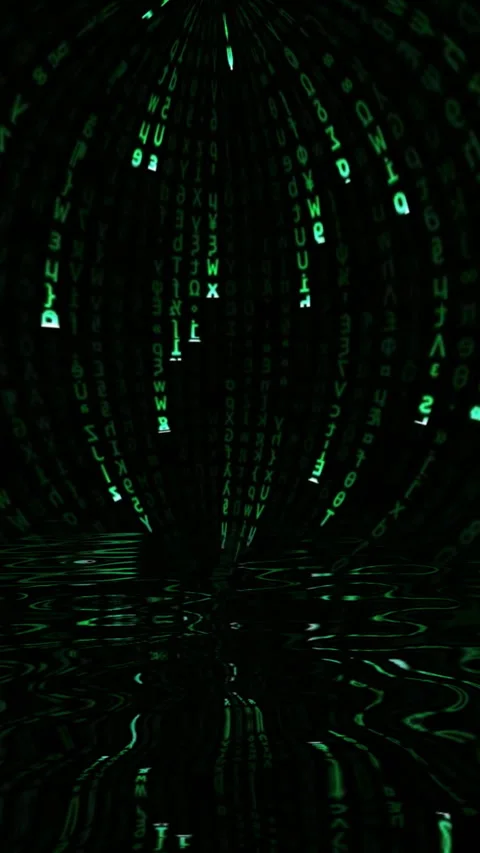 Binary data reflecting in water vertical video Stock Footage 264073096