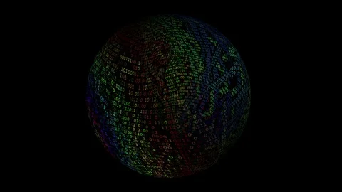 Binary data spinning sphere over black Stock Footage 130148610