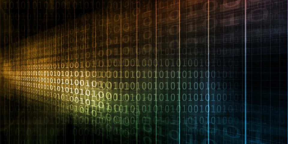 Binary Data Stream and Digital Technology Background Illustrazione stock