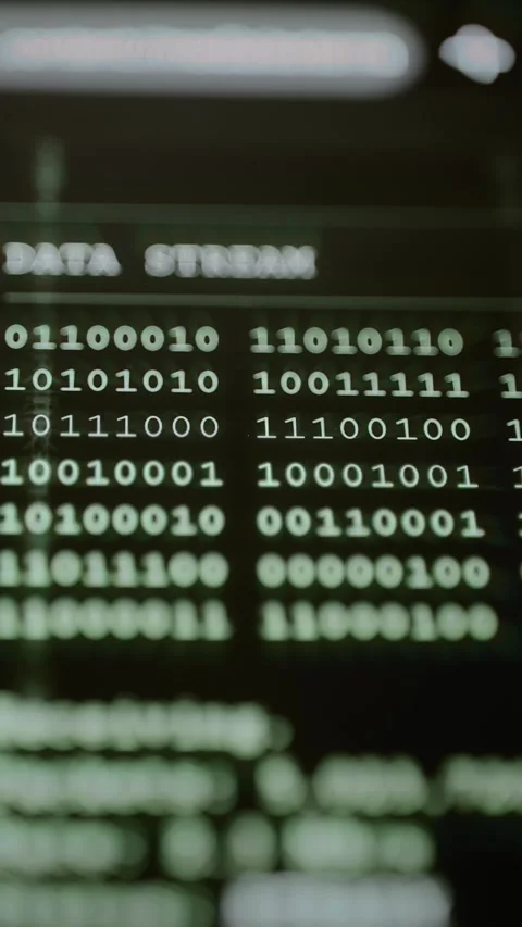 Binary data stream fills a vertical terminal panel Stock Footage 347053734