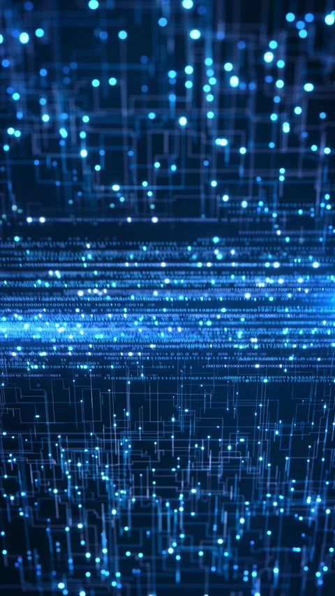 Binary Data Stream with Glowing Blue Technology Network and Digital Code 스톡 동영상 342625887