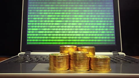 Binary digit algorithm searching bitcoin, business concept Stock Footage 156837024