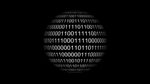 Binary digital code on spherical surface animation isolated on black background Stock Footage 320889688