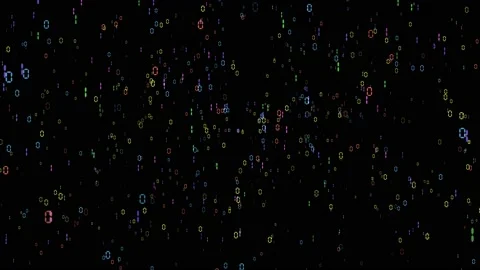 Binary digital paticle matrix colorful random number motion abstract on black Stock Footage 138545076