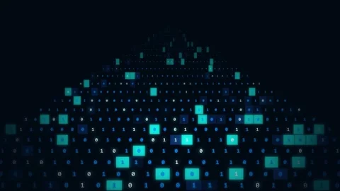 Binary digits 1 and 0. Blue binary code digits forming a glowing digital Video stock 341838350