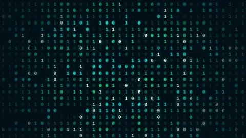 Binary digits 1 and 0. Digital grid of cyan and white binary code numbers Video stock 341838370