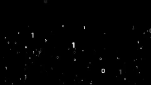 Binary digits and glowing particles rising upward on black background Stock Footage 331410764