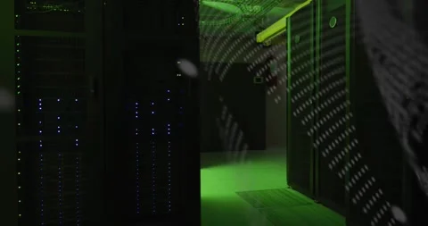 Binary digits appearing and flowing across racks, forming fingerprint for data 스톡 동영상 319800859