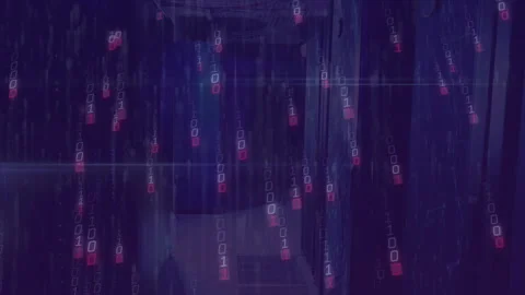 Binary digits appearing at corridor top, drifting down and cascading while Stock Footage 312829436