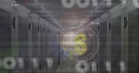 Binary digits appearing on racks dollar gauge emerging circuits weaving Stock Footage 311520038