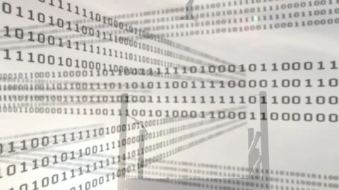 Binary digits appearing then sliding over bridge, creating parallax and mapping Stock-Footage 330355470
