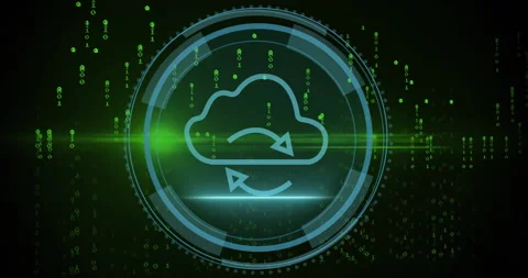 Binary digits cascading causing shield emerging, forming HUD ring showing secure Stock Footage 312905466
