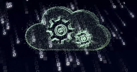 Binary digits coalescing into geared cloud flickering and dissolving Stock Footage 311902090