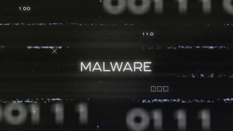 Binary digits drifting over dark screen starting glitching morphing into MALWARE Stock Footage 309677914