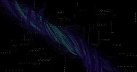 Binary digits drifting then emerging teal strand blending into purple ribbon Stock Footage 311225919