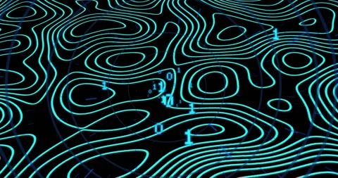 Binary digits fading in initiating waves on turquoise contour lines revealing Stock Footage 317370202