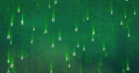Binary digits fading into view and drifting downward over green backdrop, Stock Footage 312915859