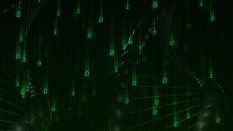 Binary digits falling, helix backbone lighting, rotating, shifting center, Vídeos de archivo 329533855