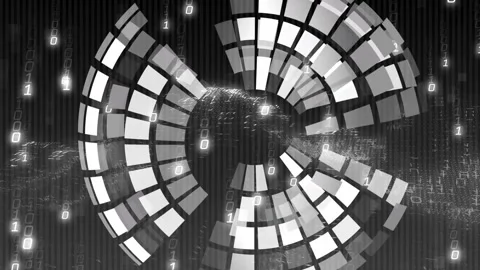 Binary digits falling starting tiled sphere moving from right assembling Vídeos de archivo 320916352