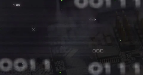 Binary digits flickering, green traces extending, nodes pulsing into X Stock Footage 310282656