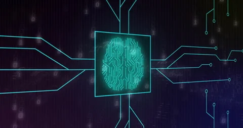 Binary digits initiating cyan square spawning neon circuit traces, forming Stock Footage 311508370