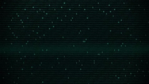 Binary digits moving on a dark digital screen with glowing teal highlights Stock Footage 346705076