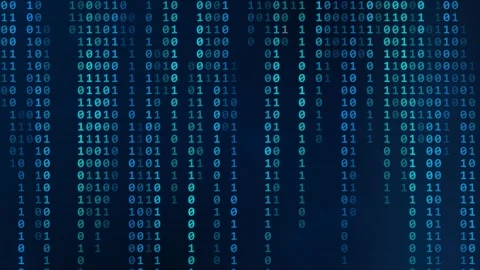 Binary digits moving vertically in a blue matrix style data stream background Stock Footage 346705085
