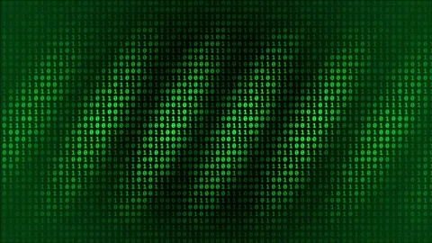 Binary digits moving in a wavy pattern across a dark green digital grid 스톡 동영상 346705028