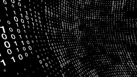 Binary digits scrolling on a 3d curved display loop Stock Footage 84290771