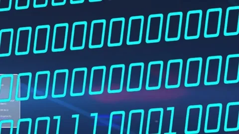 Binary digits scrolling diagonal, overlays appearing on start then drifting Stock Footage 334337633
