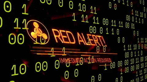 Binary digits scrolling starting amber icon emerging flashing RED ALERT! Stock Footage 311416916